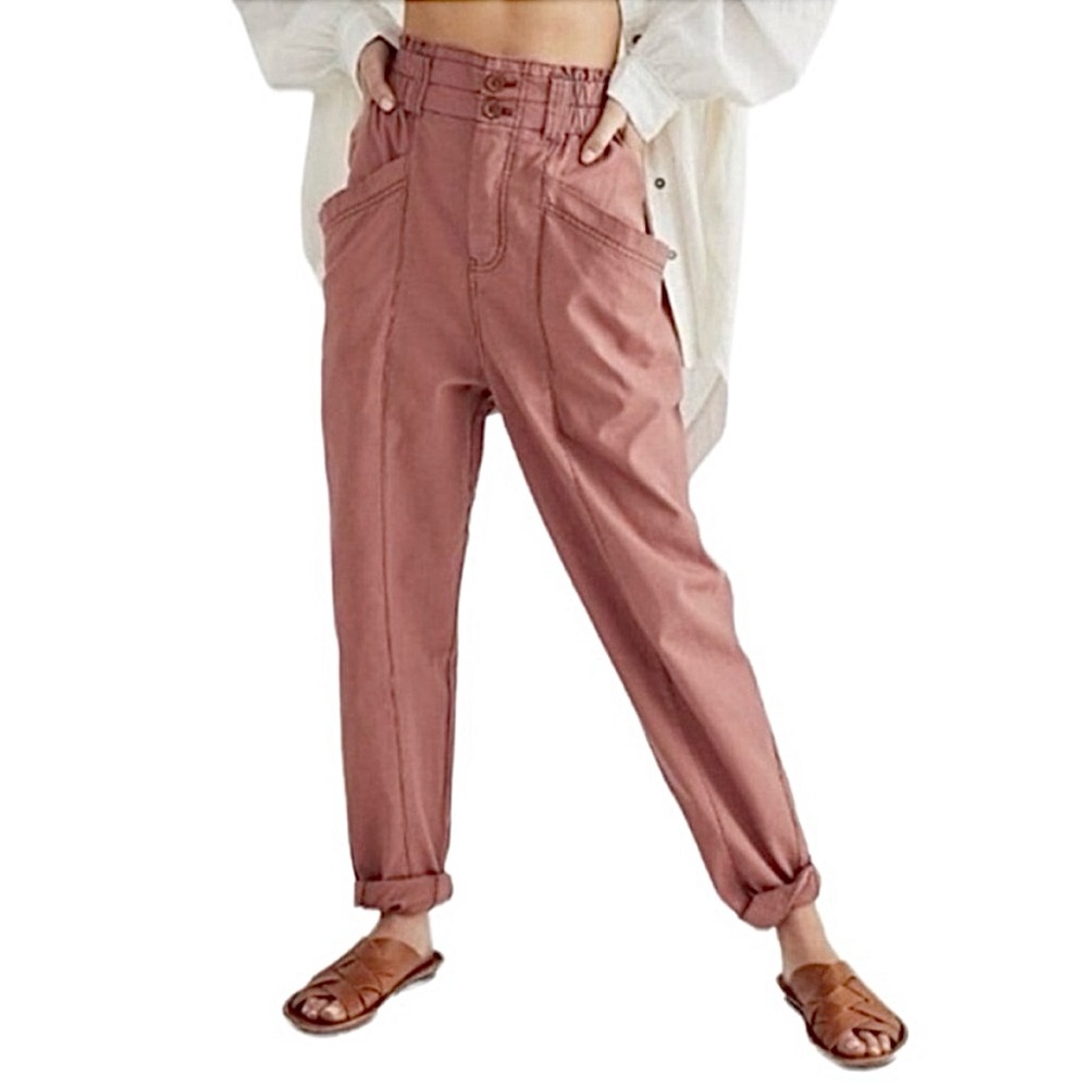 Freeβ People Ready To Run Cinch Waist Baggy Brandy Pink pants Size XS Bohemian